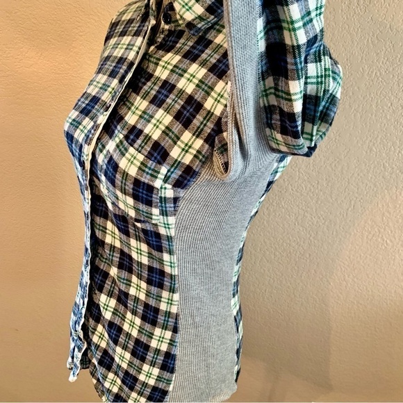 Splendid Flannel Top Small Plaid Cotton Blue Cream Flannel Grey Thermal Panels - Picture 7 of 15